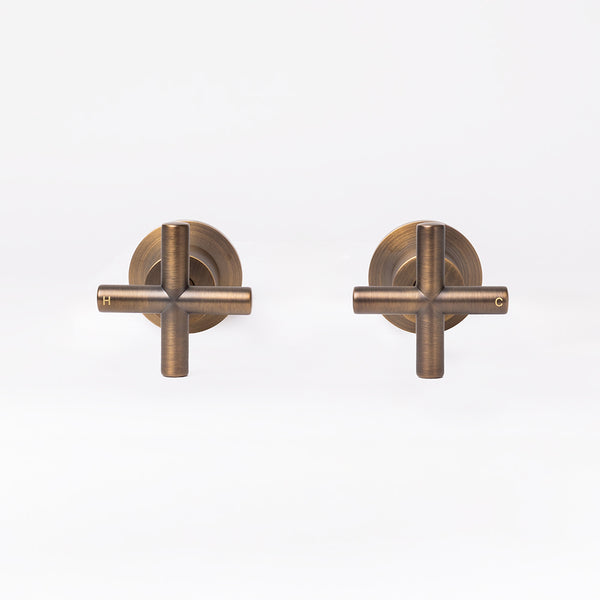Alma Cora Brushed Vintage Antique Brass Cross Tap Handles