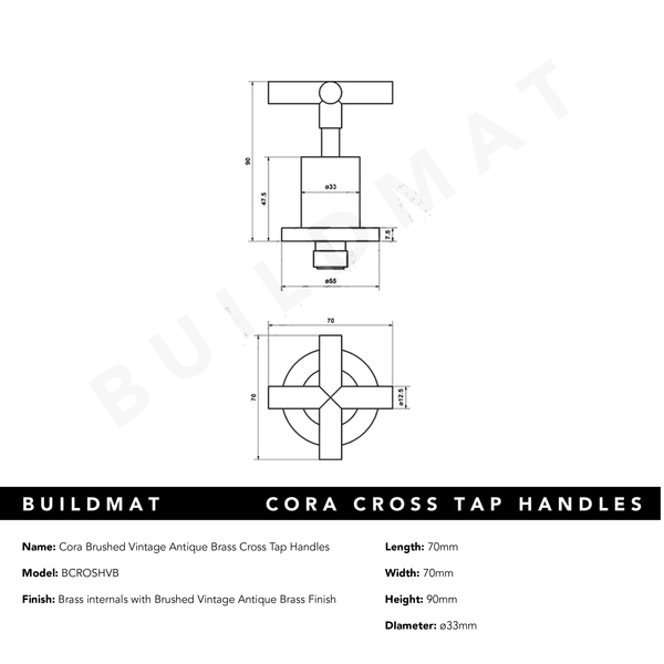 Alma Cora Brushed Vintage Antique Brass Cross Tap Handles