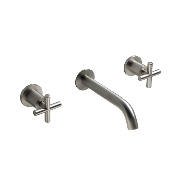 Alma Brushed Nickel Cross Tap Handles and Wall Spout Set