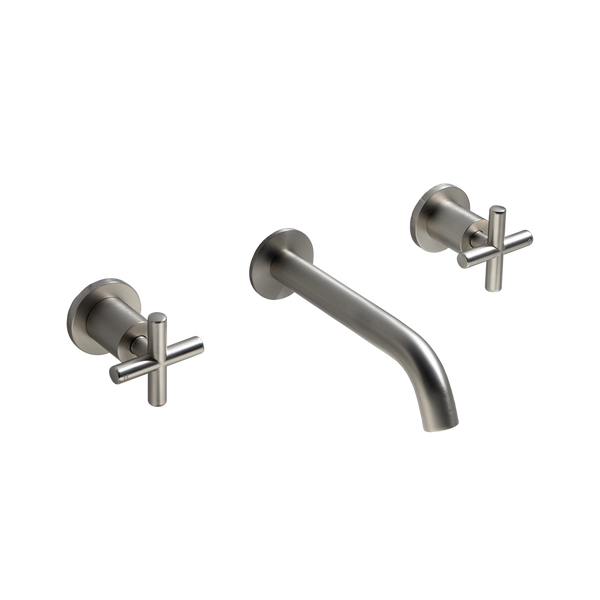 Alma Brushed Nickel Cross Tap Handles and Wall Spout Set