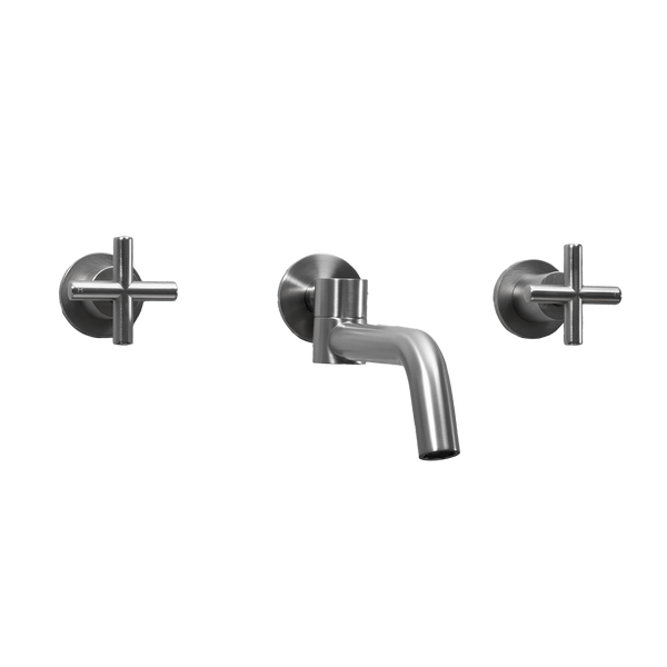 Alma Brushed Nickel Cross Tap Handles and Swivel Wall Spout Set