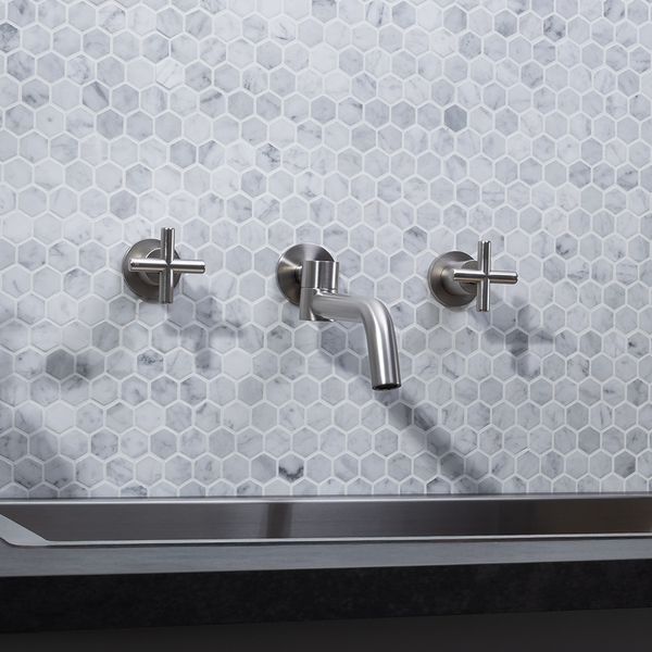 Alma Brushed Nickel Cross Tap Handles and Swivel Wall Spout Set