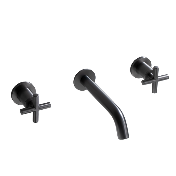 Alma Brushed Gunmetal Cross Tap Handles and Wall Spout Set