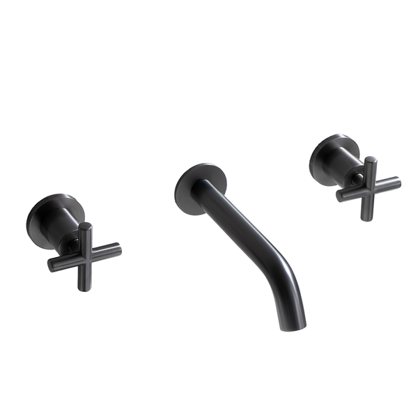 Alma Brushed Gunmetal Cross Tap Handles and Wall Spout Set