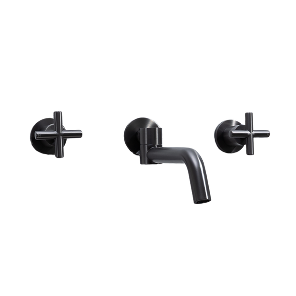 Alma Brushed Gunmetal Cross Tap Handles and Swivel Wall Spout Set