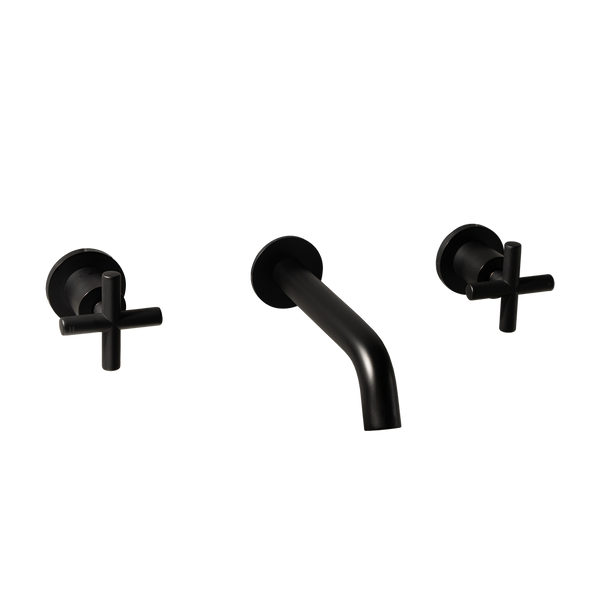 Alma Matte Black Cross Tap Handles and Wall Spout Set