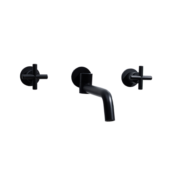 Matte Black Cross Tap Handles and Swivel Wall Spout Set