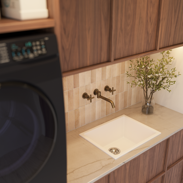 Alma Brushed Vintage Antique Brass Cross Tap Handles and Swivel Wall Spout Set