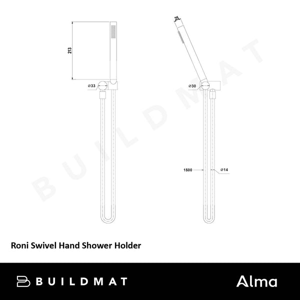 Alma Roni Hand Shower on Swivel Holder Brushed Gunmetal