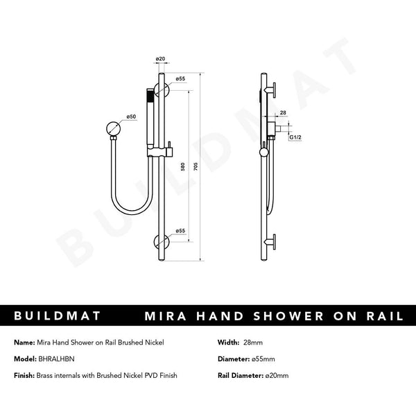 Alma Mira Brushed Nickel Shower on Rail