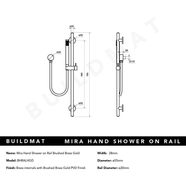 Alma Mira Brushed Brass Gold Shower on Rail