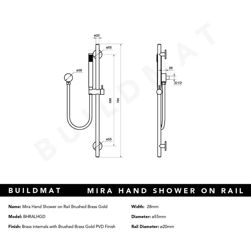 Mira Brushed Brass Gold Shower on Rail