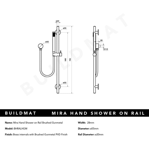 Alma Mira Brushed Gunmetal Shower on Rail
