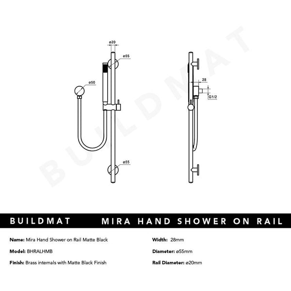 Alma Mira Matte Black Shower on Rail