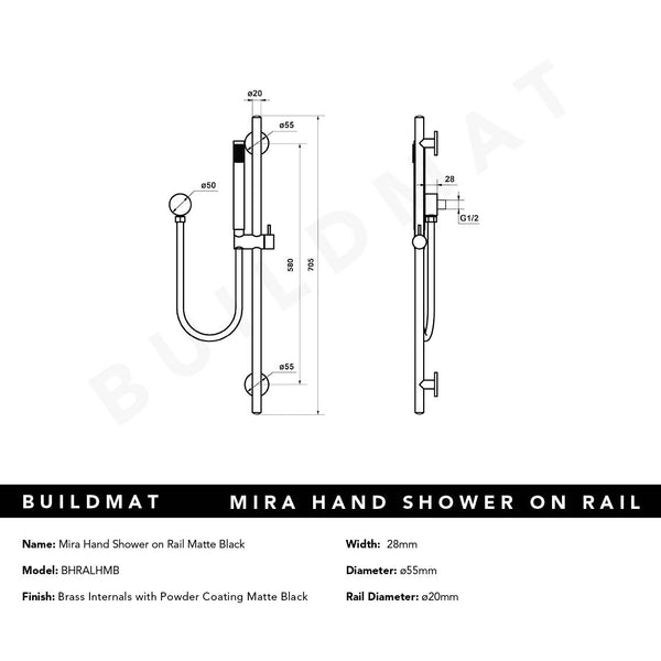 Alma Mira Matte Black Shower on Rail