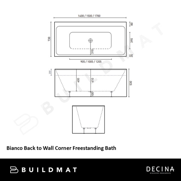Decina 1400mm Bianco Back to Wall Corner Freestanding Bath Gloss White