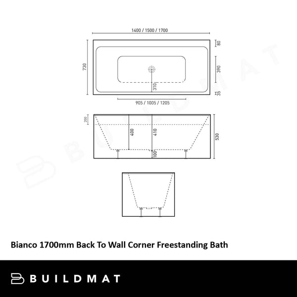 Decina 1700mm Bianco Back To Wall Corner freestanding Bath Gloss White