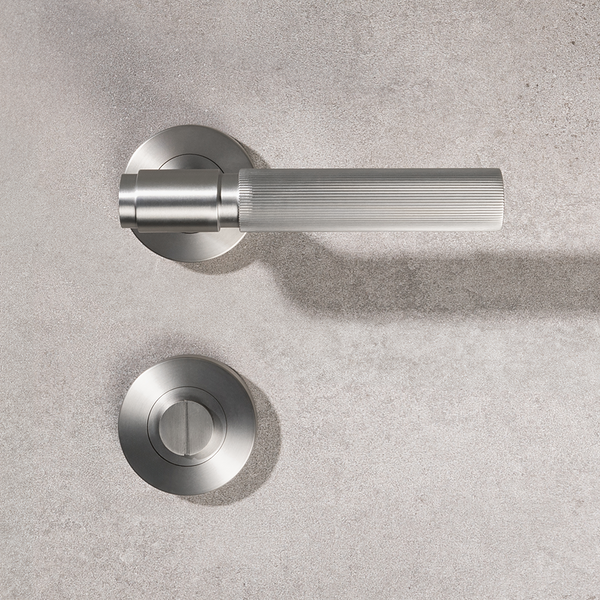 Alma Brushed Nickel Linear Door Handle with Linear Lock Set