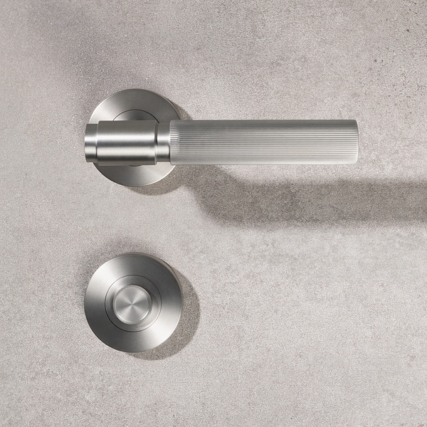 Alma Brushed Nickel Linear Door Handle with Linear Lock Set
