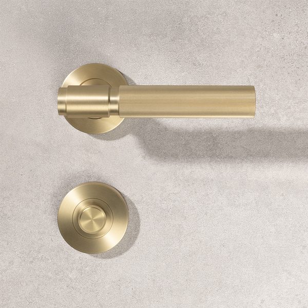 Alma Brushed Brass Gold Linear Door Handle with Linear Lock Set