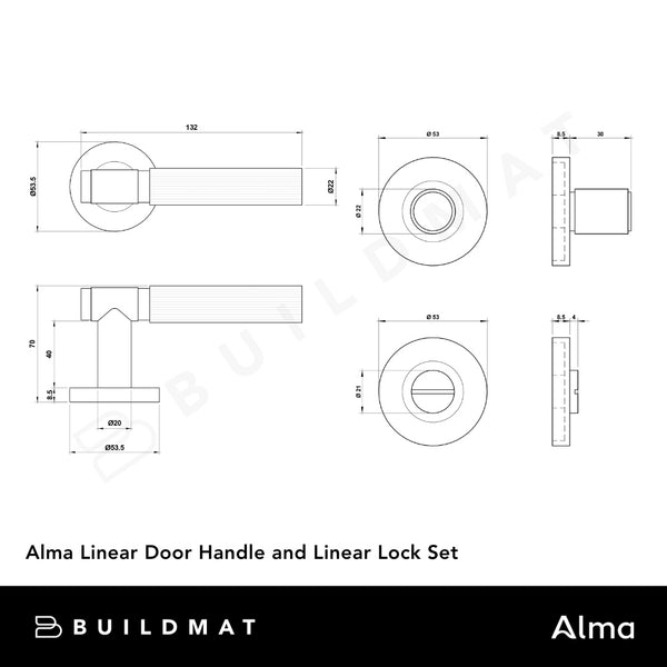 Alma Brushed Gunmetal Linear Door Handle with Linear Lock Set