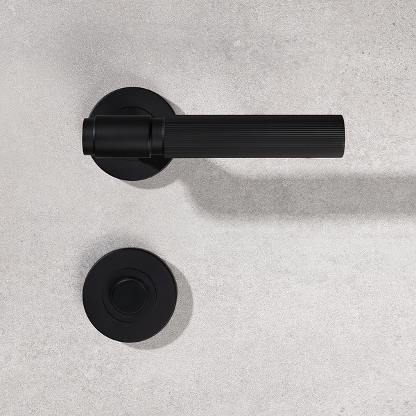 Alma Matte Black Linear Door Handle with Linear Lock Set