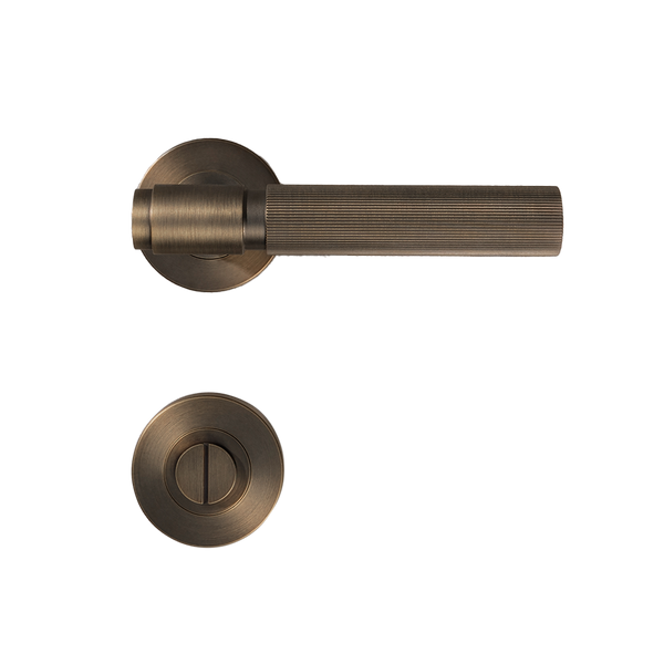 Alma Brushed Vintage Antique Brass Linear Door Handle with Linear Lock Set