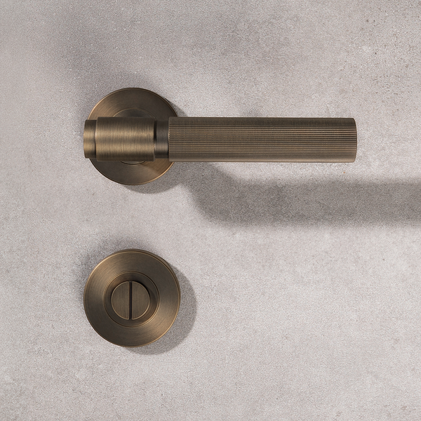 Alma Brushed Vintage Antique Brass Linear Door Handle with Linear Lock Set