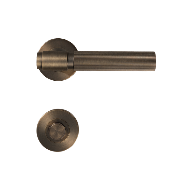 Alma Brushed Vintage Antique Brass Linear Door Handle with Linear Lock Set