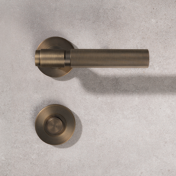 Alma Brushed Vintage Antique Brass Linear Door Handle with Linear Lock Set