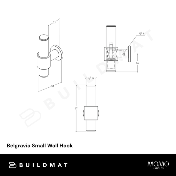 Momo Handles Belgravia Small Wall Hook Brushed Satin Brass