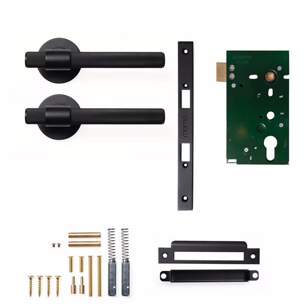 Momo Belgravia Solid Brass Mortice Lock Passage Lever Set Matte Black