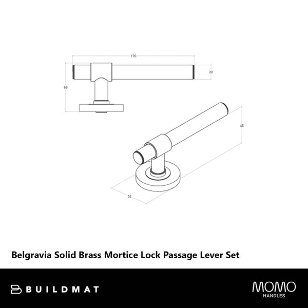Momo Belgravia Solid Brass Mortice Lock Passage Lever Set Matte Black