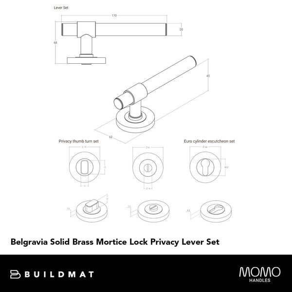 Momo Belgravia Solid Brass Mortice Lock Privacy Lever Set Brushed Satin Brass