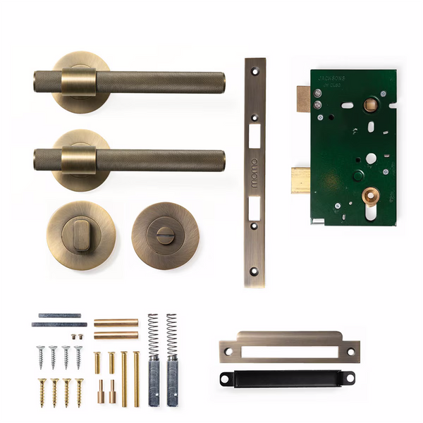 Momo Belgravia Solid Brass Mortice Lock Privacy Lever Set Dark Brushed Brass