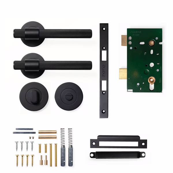 Momo Belgravia Solid Brass Mortice Lock Privacy Lever Set Matte Black