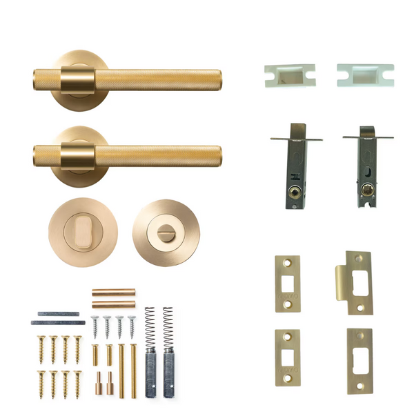 Momo Belgravia Solid Brass Tubular Latch Privacy Lever Set Brushed Satin Brass