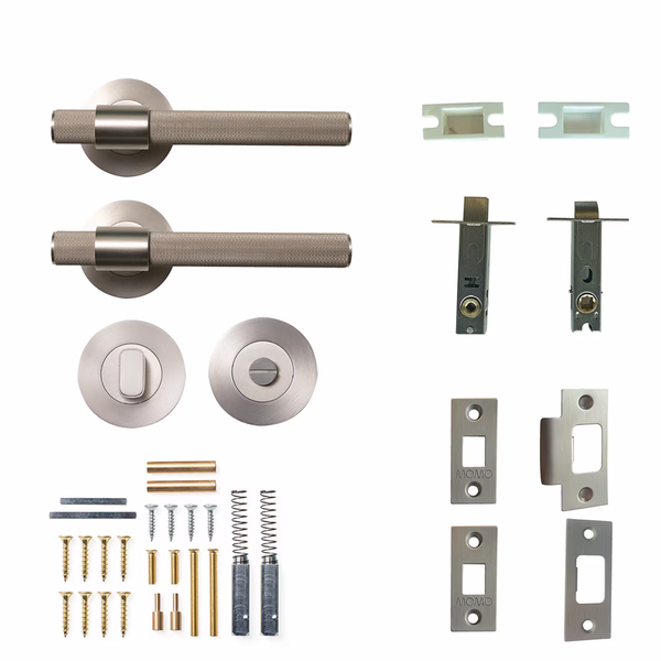 Momo Belgravia Solid Brass Tubular Latch Privacy Lever Set Dull Brushed Nickel