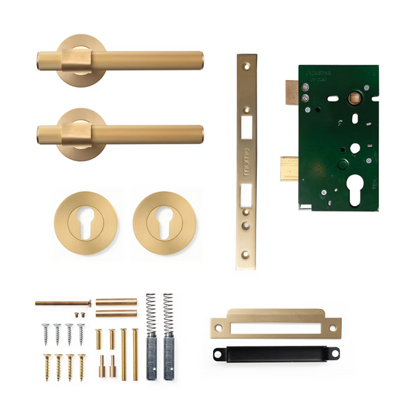 Momo Belgravia Lined Solid Brass Lever Entrance Set Brushed Satin Brass