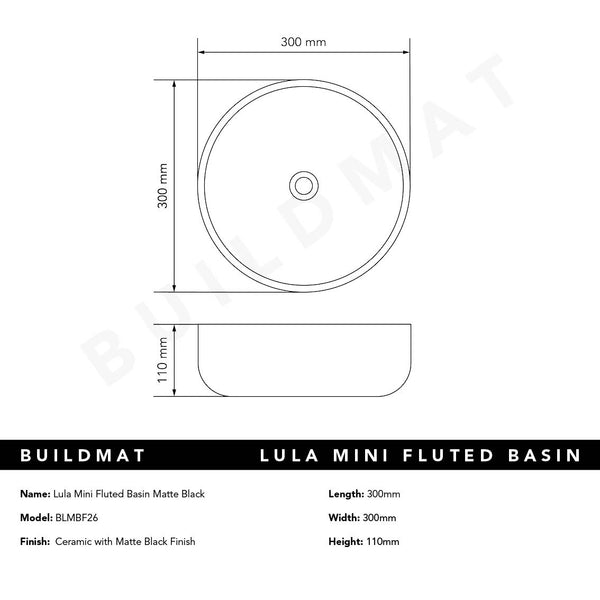 Alma Lula Mini Fluted Matte Black Basin
