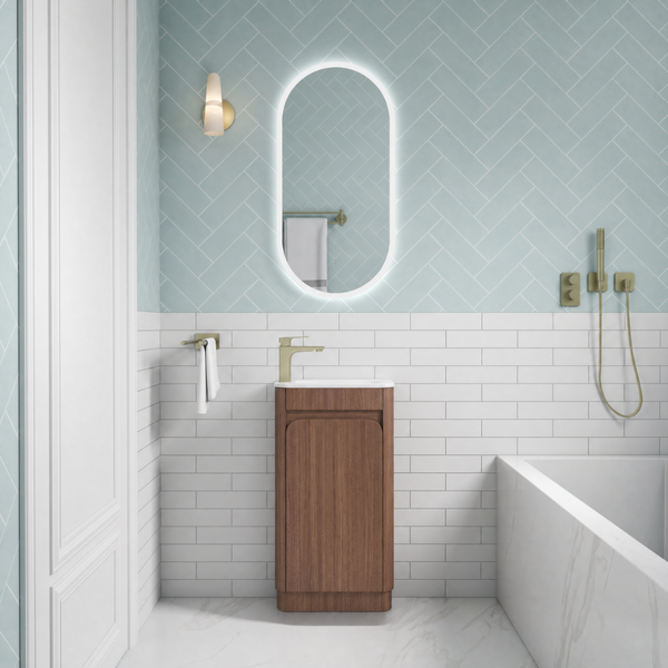 Aulic Everly Mini Curved 470mm Floor Standing Walnut Vanity