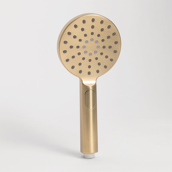 Alma Mira Round Handheld Shower Head Piece Brushed Brass Gold