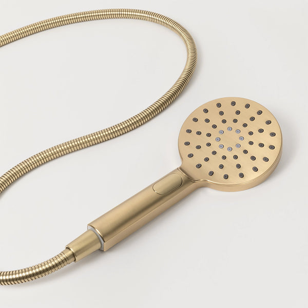 Alma Mira Round Handheld Shower Head Piece Brushed Brass Gold