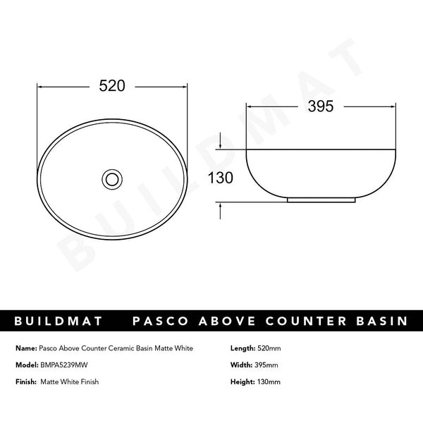 Alma Pasco Matte White Above Counter Ceramic Basin