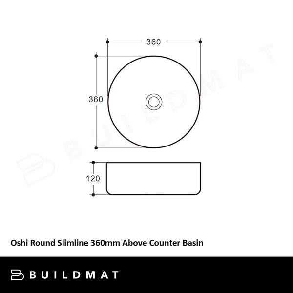 Keva Oshi Round Slimline 360mm Above Counter Basin Matte White