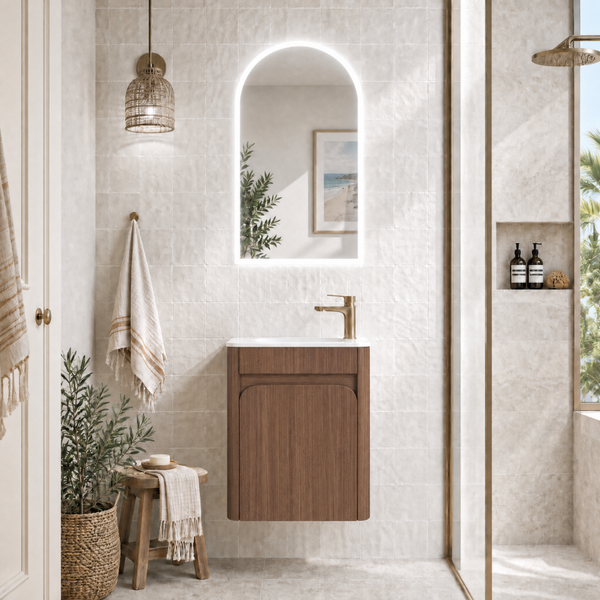 Aulic Everly Mini Curved 470mm Wall Hung Walnut Vanity