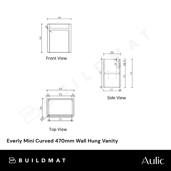 Aulic Everly Mini Curved 470mm Wall Hung Walnut Vanity