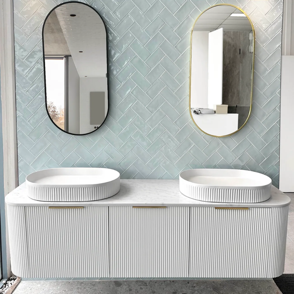 Otti Bondi 1800mm Satin White Fluted Wall Hung Curve Vanity