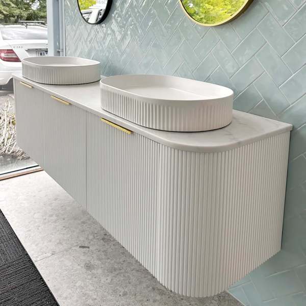 Otti Bondi 1800mm Satin White Fluted Wall Hung Curve Vanity