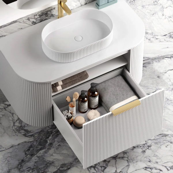 Otti Bondi 750mm Satin White Fluted Wall Hung Curve Vanity